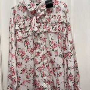 Bouge Floral Ruffle Top - Pink and White